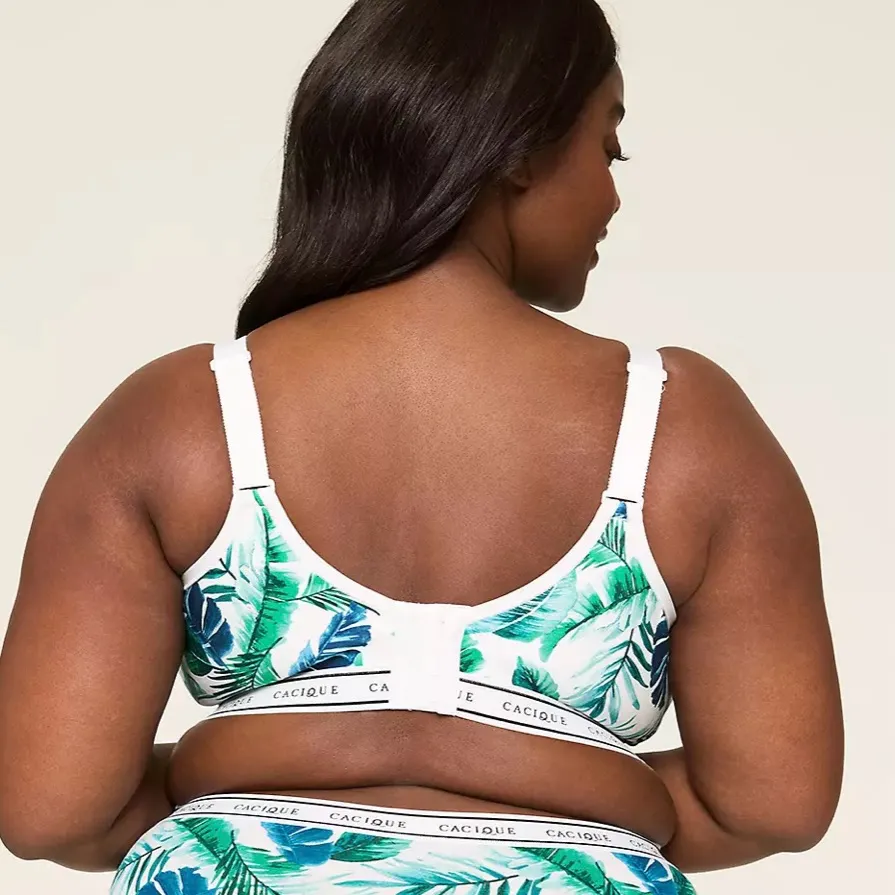 Cacique Lane Bryant 40DD Wireless Cotton Bra Tropical Leaf Print 4X - Image 3