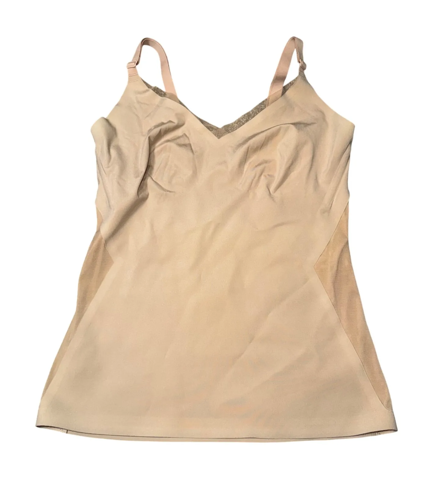 HONEYLOVE Shaping Tank Top Nude V Neck Lace Trim Smoothing Compression Size M Tan Size M - Image 1