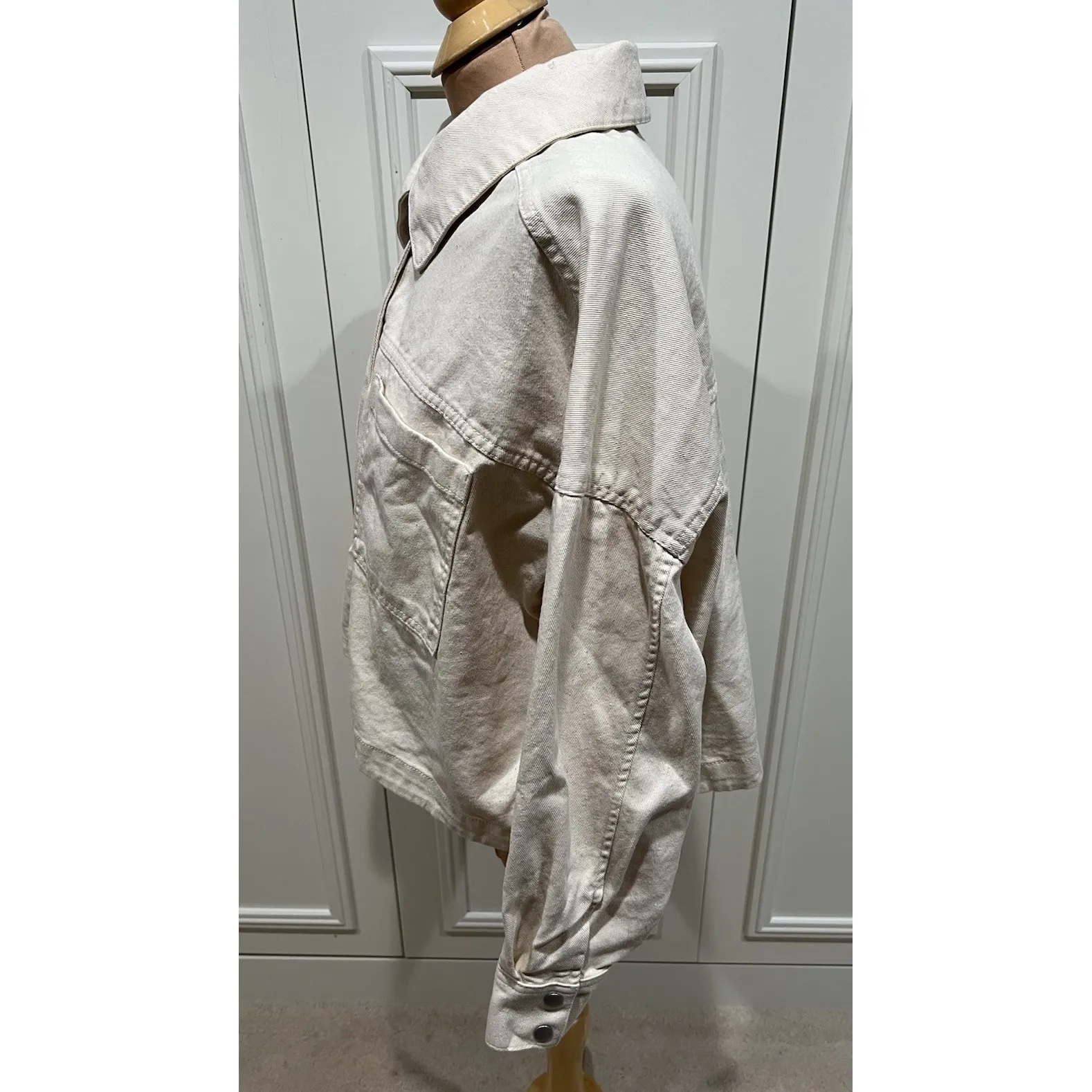 Old Navy Crop Utility Jacket Size XL Petite Natural Beige Canvas Jacket Oversize - Image 7