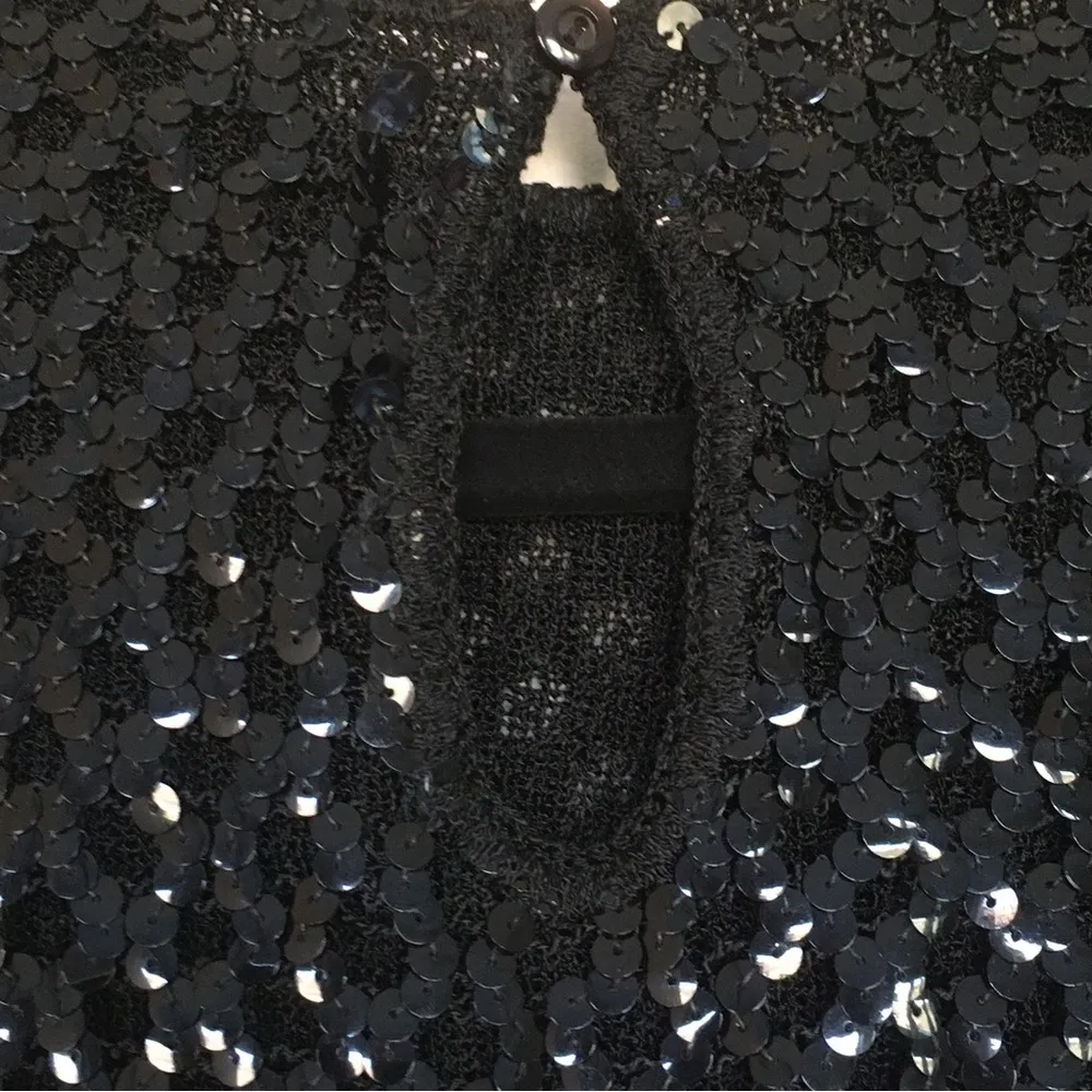 Stylebest sequin boxy top sleeves black M vintage keyhole back new year party Size M - Image 7