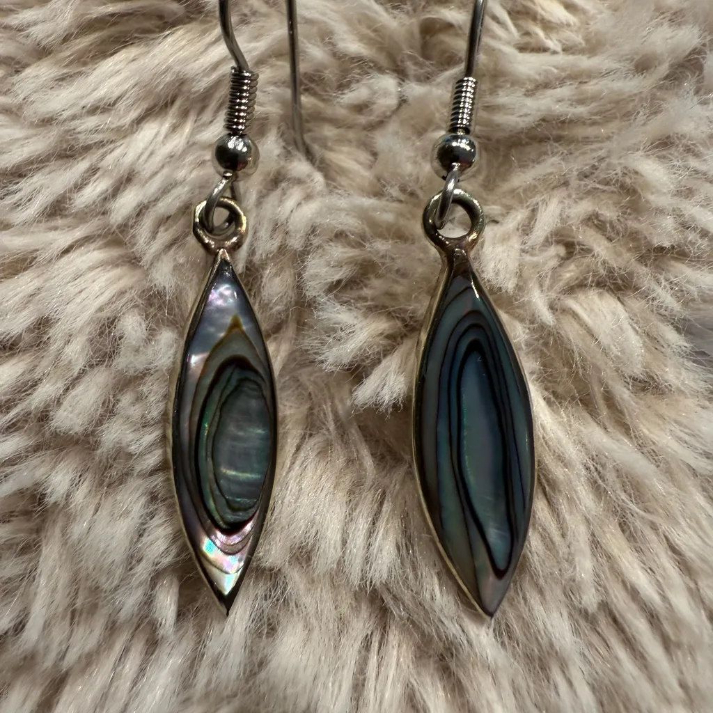 Mexican Abalone‎ Shell Earrings Alpaca Boho Bohemian Dainty Silver - Image 3