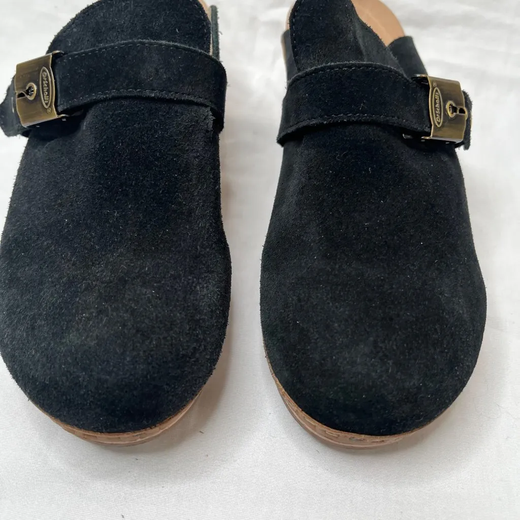 Dr Scholl's Original Collection Black Suede Wood Clog Mules  9 - Image 7