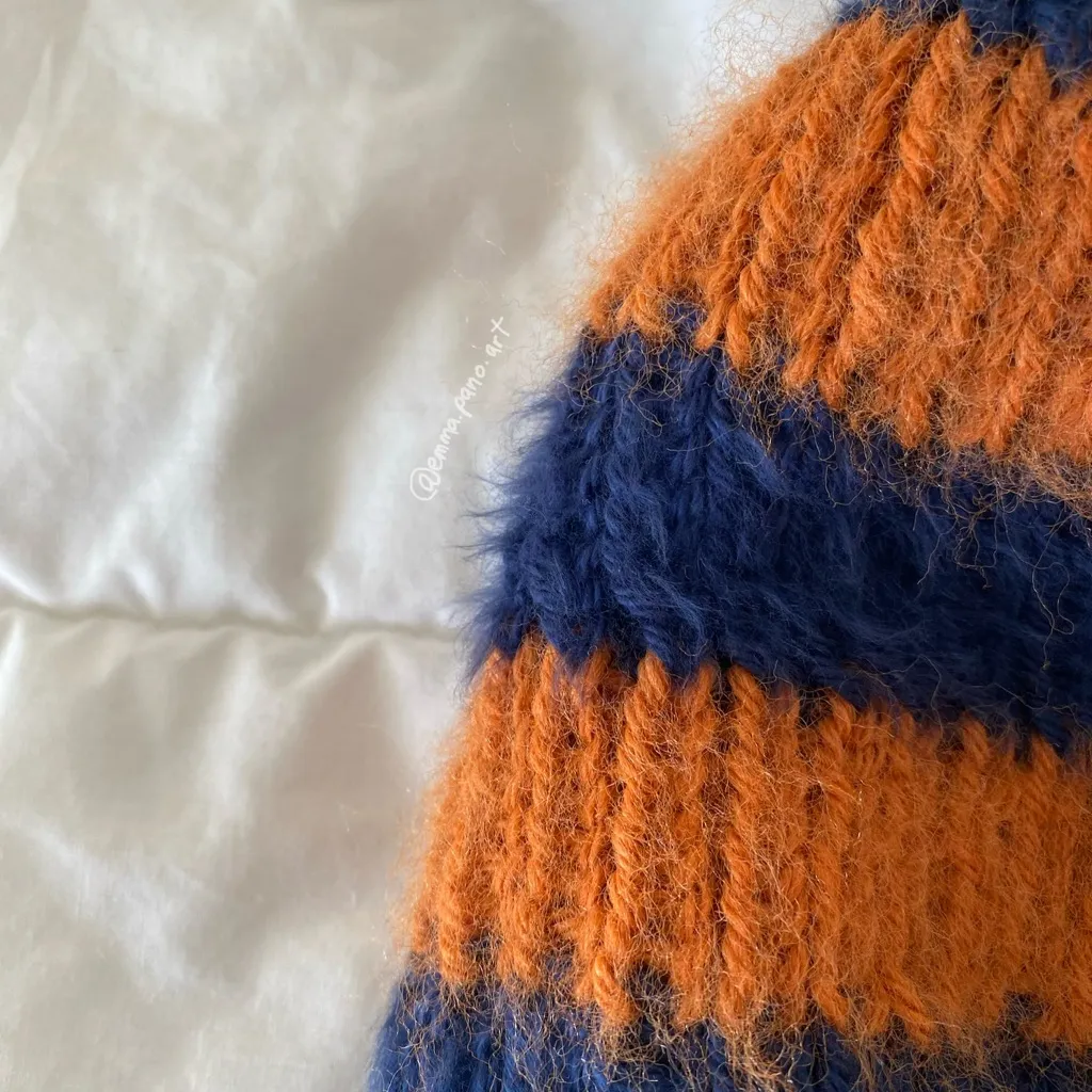 striped orange and blue Chicago Bears NFL fuzzy women’s beanie - Image 10