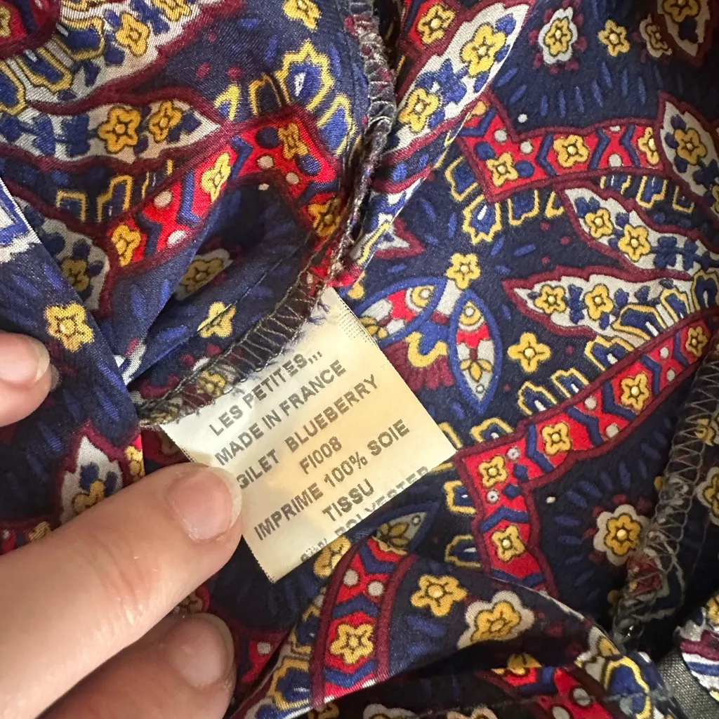 Les Petites Paris “Gilet Blueberry” Silk Printed Blouse (FR 36 / US S) Gray - Image 5