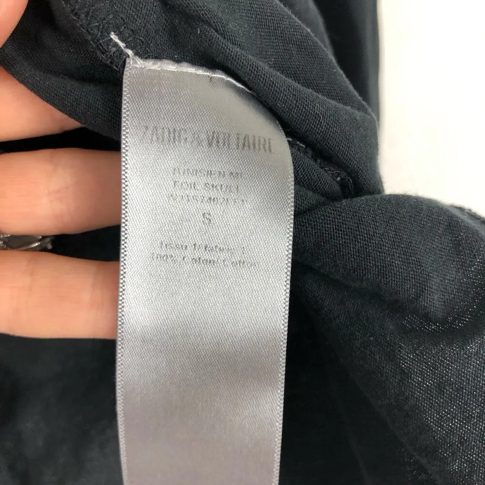 Zadig And Voltaire Foil Skull Print Henley Women Small Long Sleeve Tee Halloween - Image 6