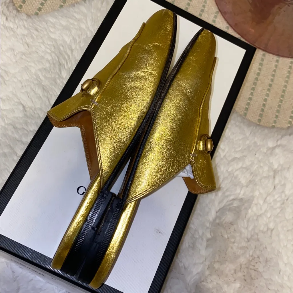 Gucci Gold Leather Women's Mules with Horsebit - Image 7