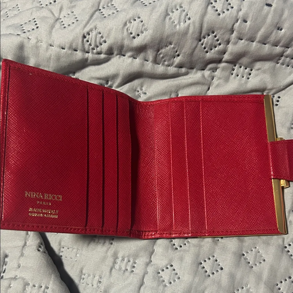 Nina Ricci Red Wallet with Gold Accent - Image 2