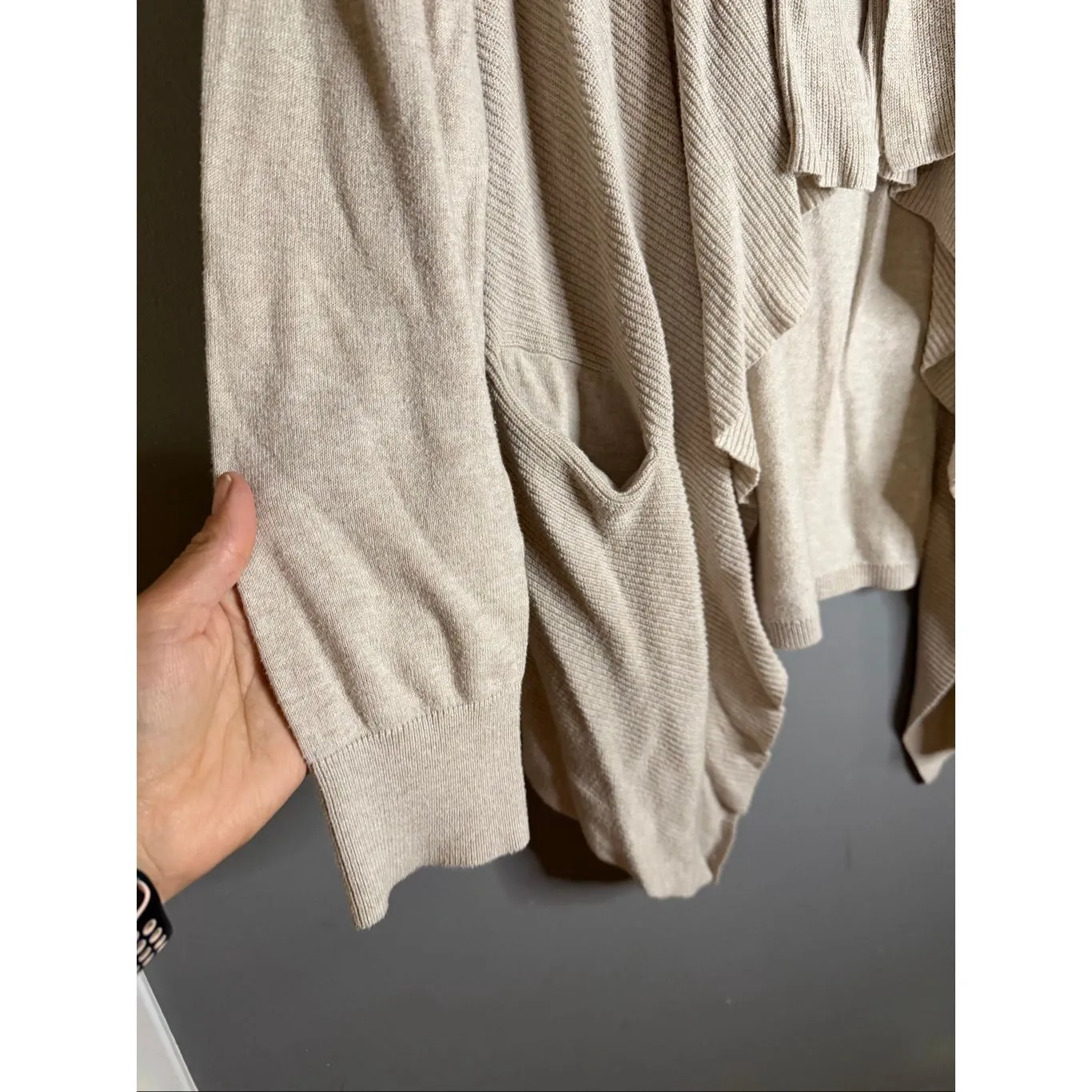 A.N.A Crème Beige Open Front Knit Cardigan Size Large - Image 3