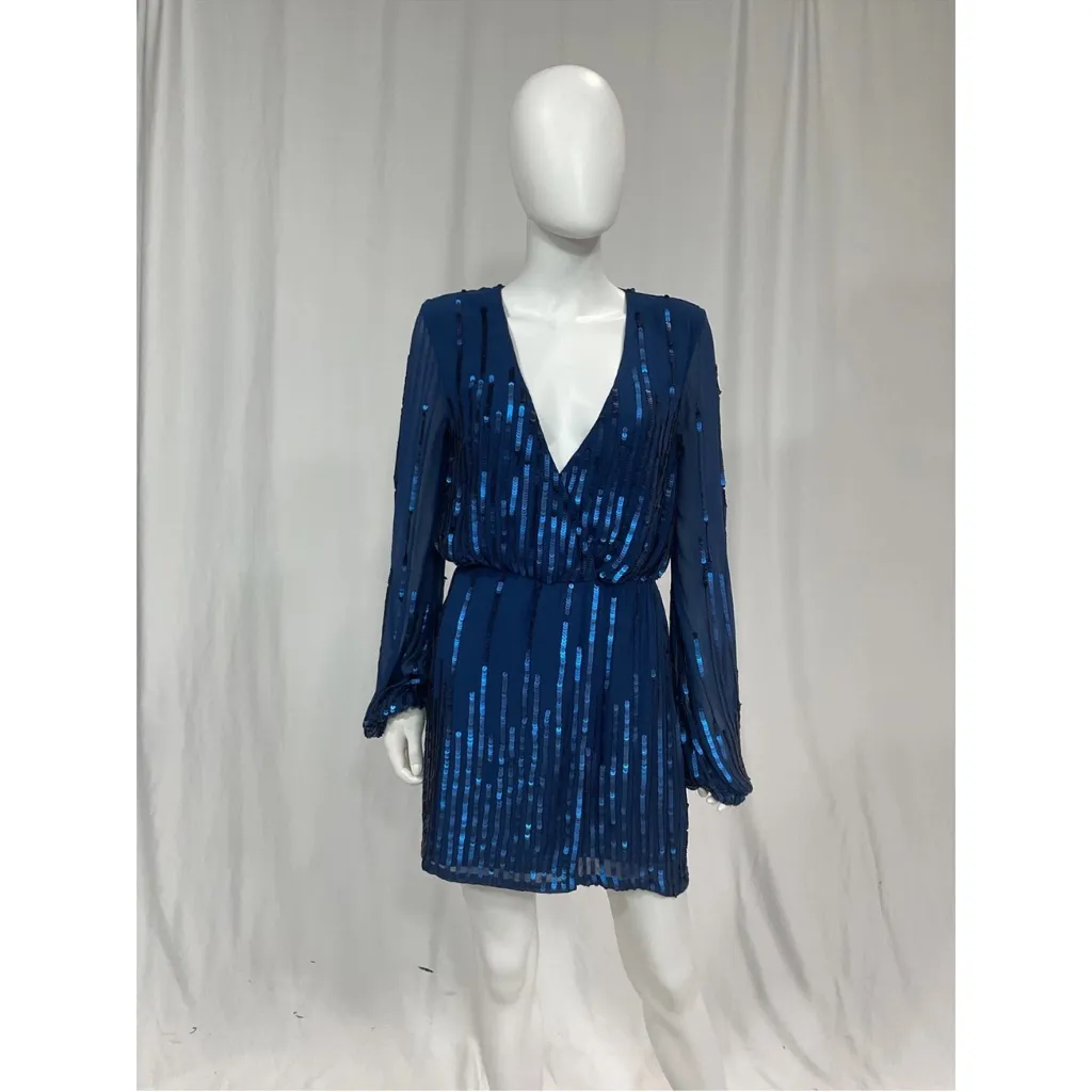 Lovers And Friends Poppy Blue Sequin Embellished Plunge Neck Mini Dress Size - Image 3