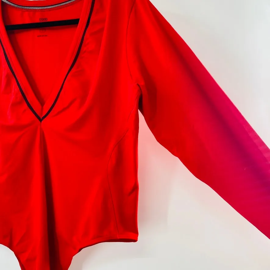 NEW Good American Low Down Bodysuit Red Black Net Accent Sz 5 US XXL Minimalist - Image 10