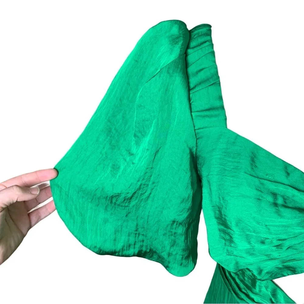 Sandro Falbala Green Puff Sleeve Midi Dress S | Cutout Ruffle Hem Rainbow Jewel - Image 7