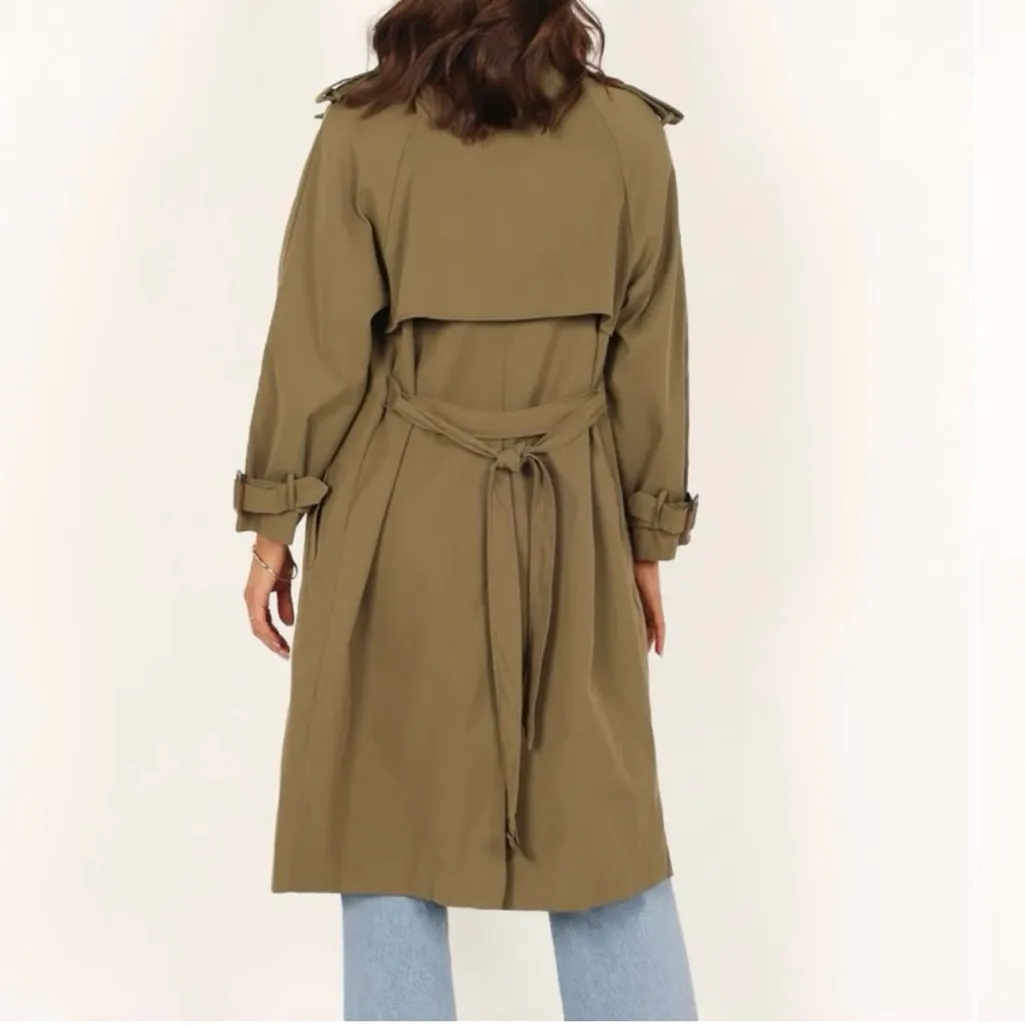 NWT Petal & Pup Olive Green Belted Double Breasted Trench Coat Size XS - Image 3