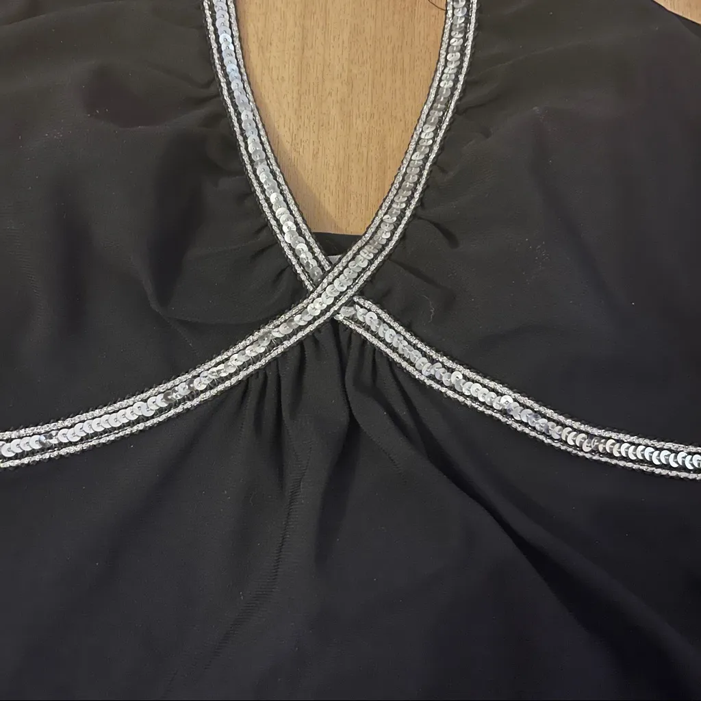 Vintage 90s Y2K Black Sequin Open Back Halter Top Charlotte Russe Shirt - Image 3