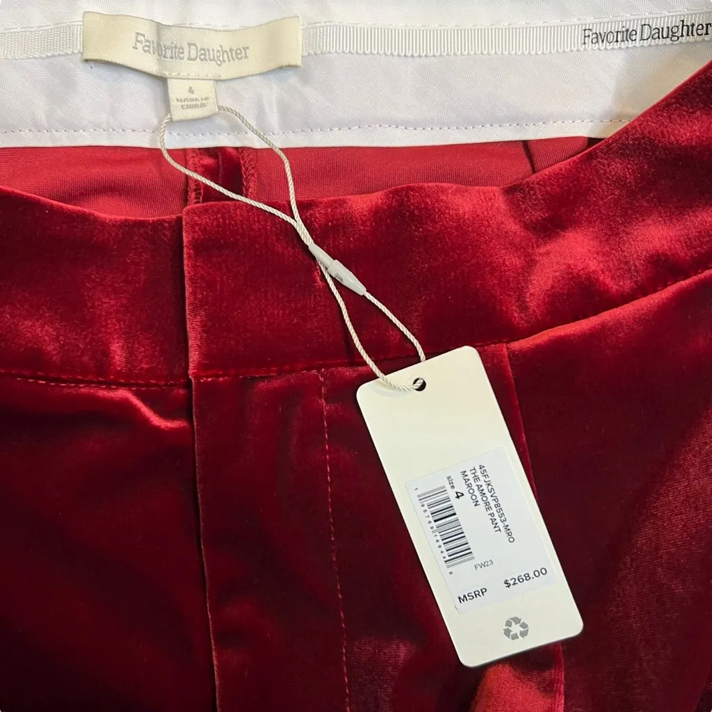 Favorite Daughter The Amore Pant Women’s Red Velvet Maroon Size 4 NWT - Image 9