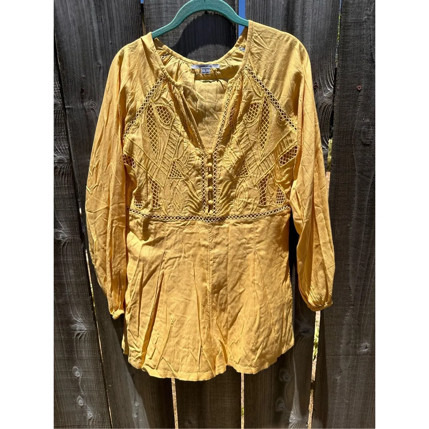 O'Neill Long Sleeve Lace Crochet V-Neck Ryana Yellow Romper (S) NWT - Image 2