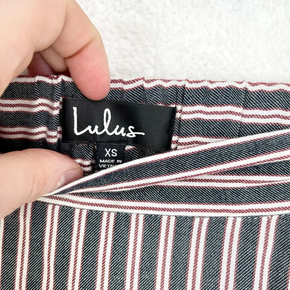 LULUS Skirt Women Size XS Maxi Striped Burgundy & Navy Asymmetrical Front Preppy - Image 3