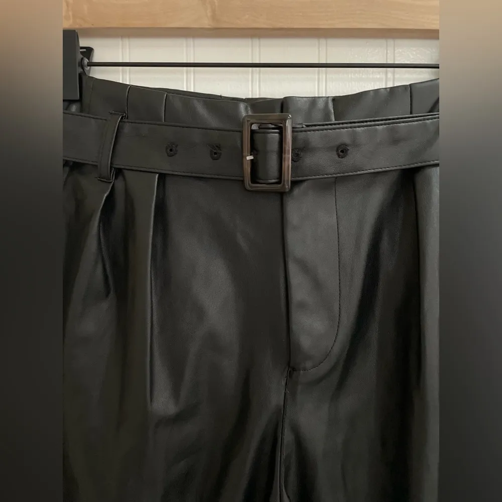 WHO WHAT WEAR Vegan Faux Leather High Rise Belted Pants in Black Size 8 - Image 9