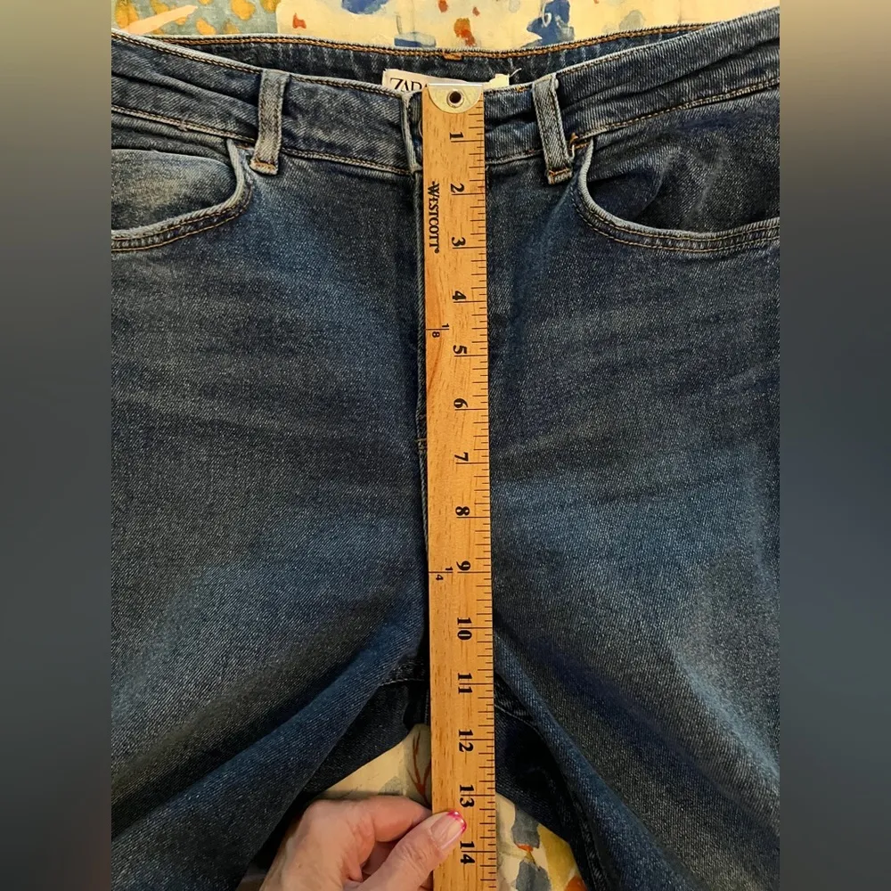 ZARA 6 Straight Leg Raw Hem Blue Jeans - Image 8