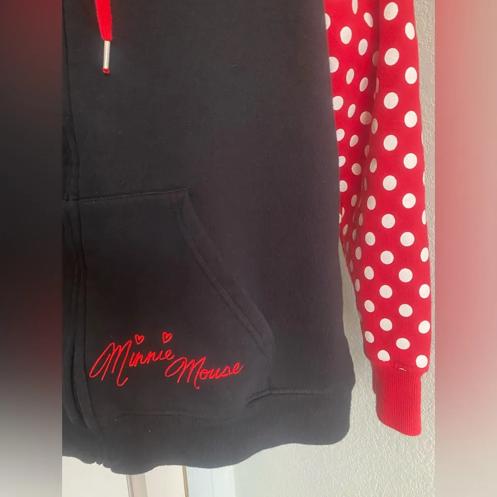 Disney Parks Minnie Mouse hooded sweatshirt bow & ears polka-dot lining.  XL - Image 8