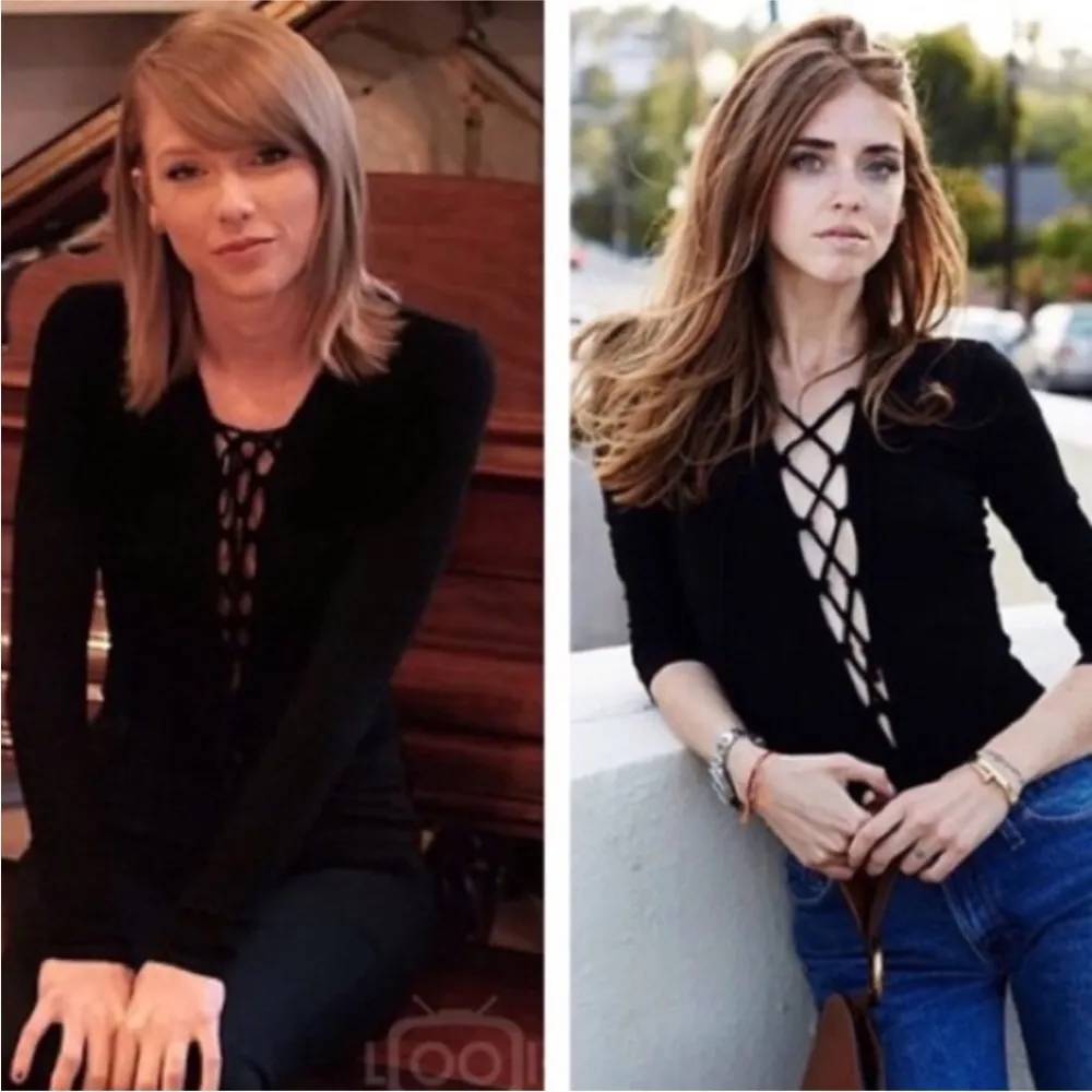 NEW REFORMATION AVALON GOTH BLACK LONG SLEEVE VELVET LACEUP BODYSUIT TOP M - Image 3