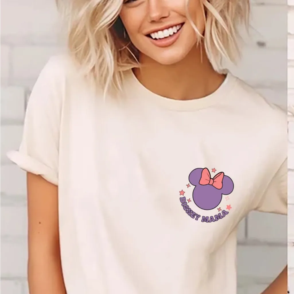 Women’s Bella Canvas Cream Tee with Purple Disney Print short sleeve size Large - Image 2