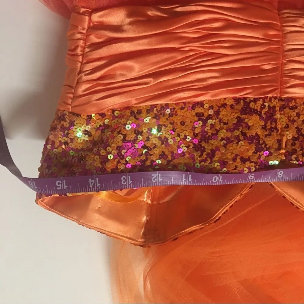 Unique Vintage Let’s Fashion Orange/Pink Sequin Sweetheart Bust Dress Size S EUC - Image 6