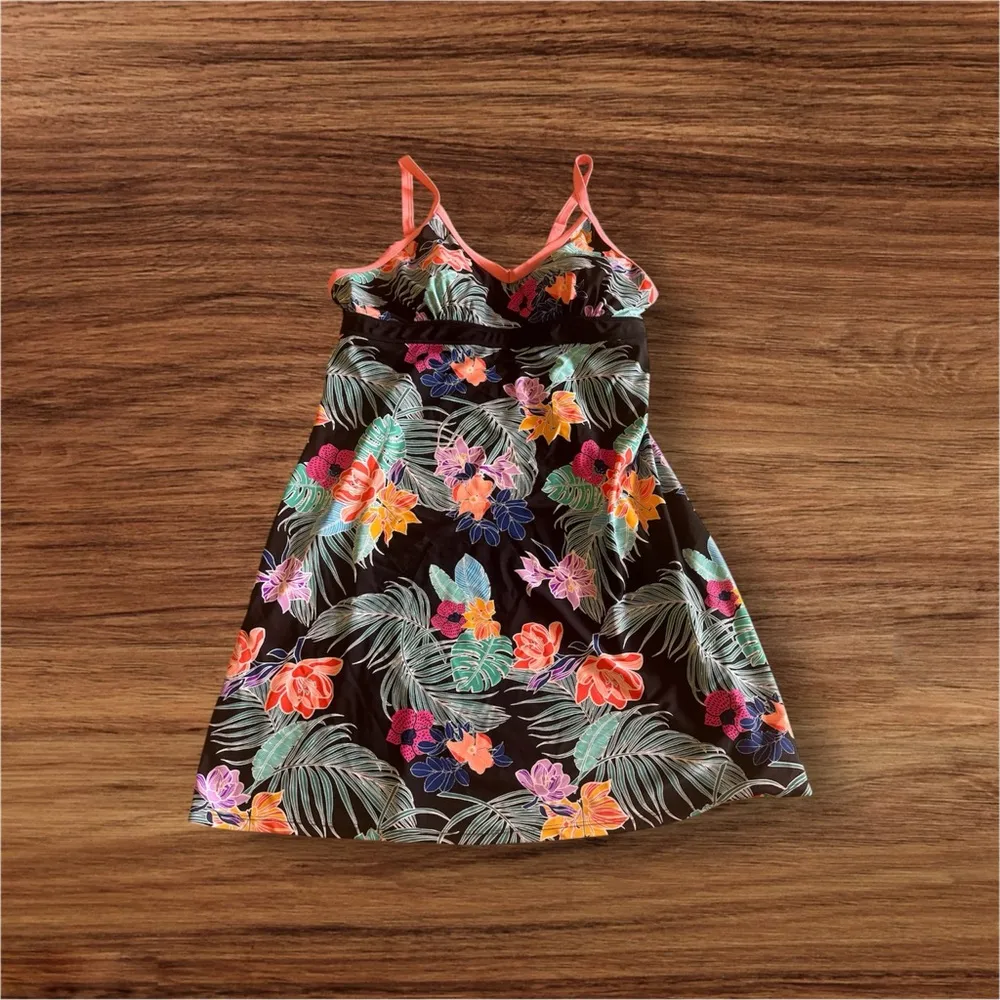 Zero X Posur Bra dress bathing suit XL black floral lightweight stretch - Image 3