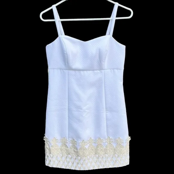 Like New Lilly Pulitzer Pineapple Trim Dress White Gold Size 2 - Image 2