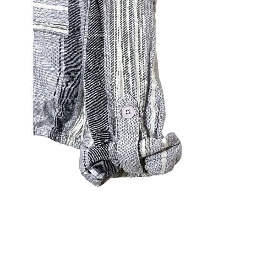Charlotte Russe Crop Top Button Blouse Striped Roll Tab Long Sleeve Womens M - Image 4