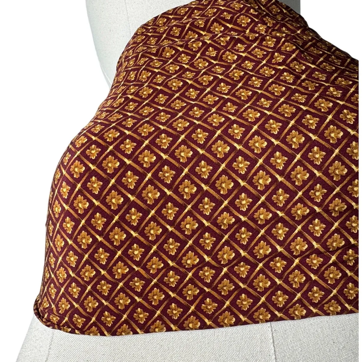 Vintage J.G. Hook 100% silk flower floral tassel long scarf maroon gold 48 x 10" Red - Image 4