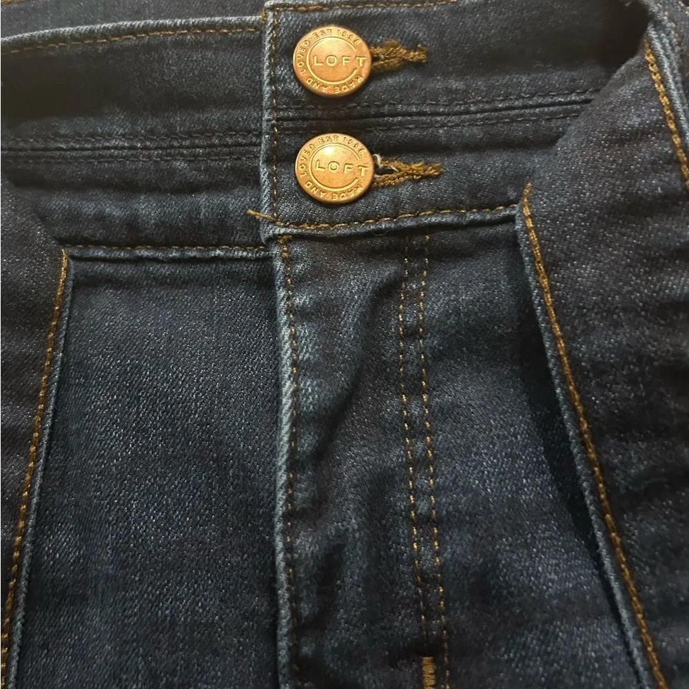 Loft Slim Pockets Dark Wash Tie Waist Raw Hem Jeans Size 30 - Image 11