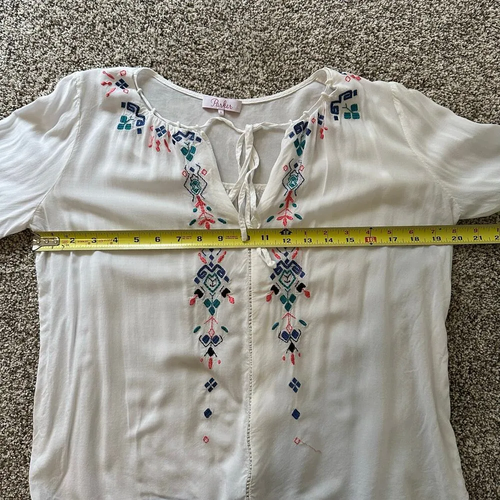 Parker white embroidered long sleeve top size S - Image 10