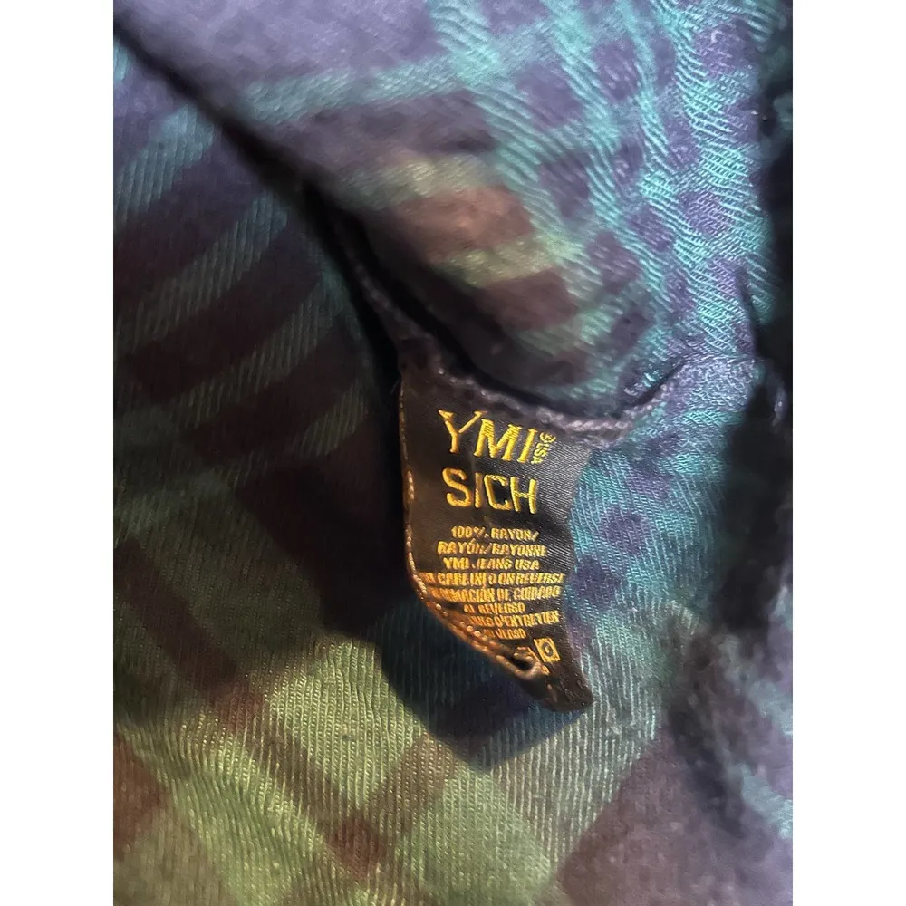 YMI Blue Green Plaid Button Up Winter Holiday Women Small - Image 5