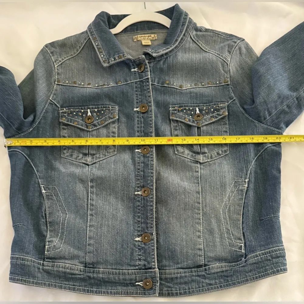 ENERGE Womens Denim Jacket Studded Rodeo Crop Size L (Juniors) Vintage Faded Blue - Image 4