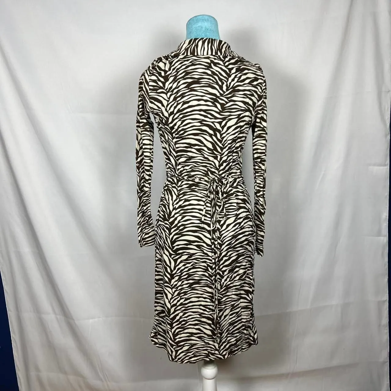 Y2K Vintage ABS by Allen Schwartz Zebra Print Midi Wrap Dress - Small - Image 4