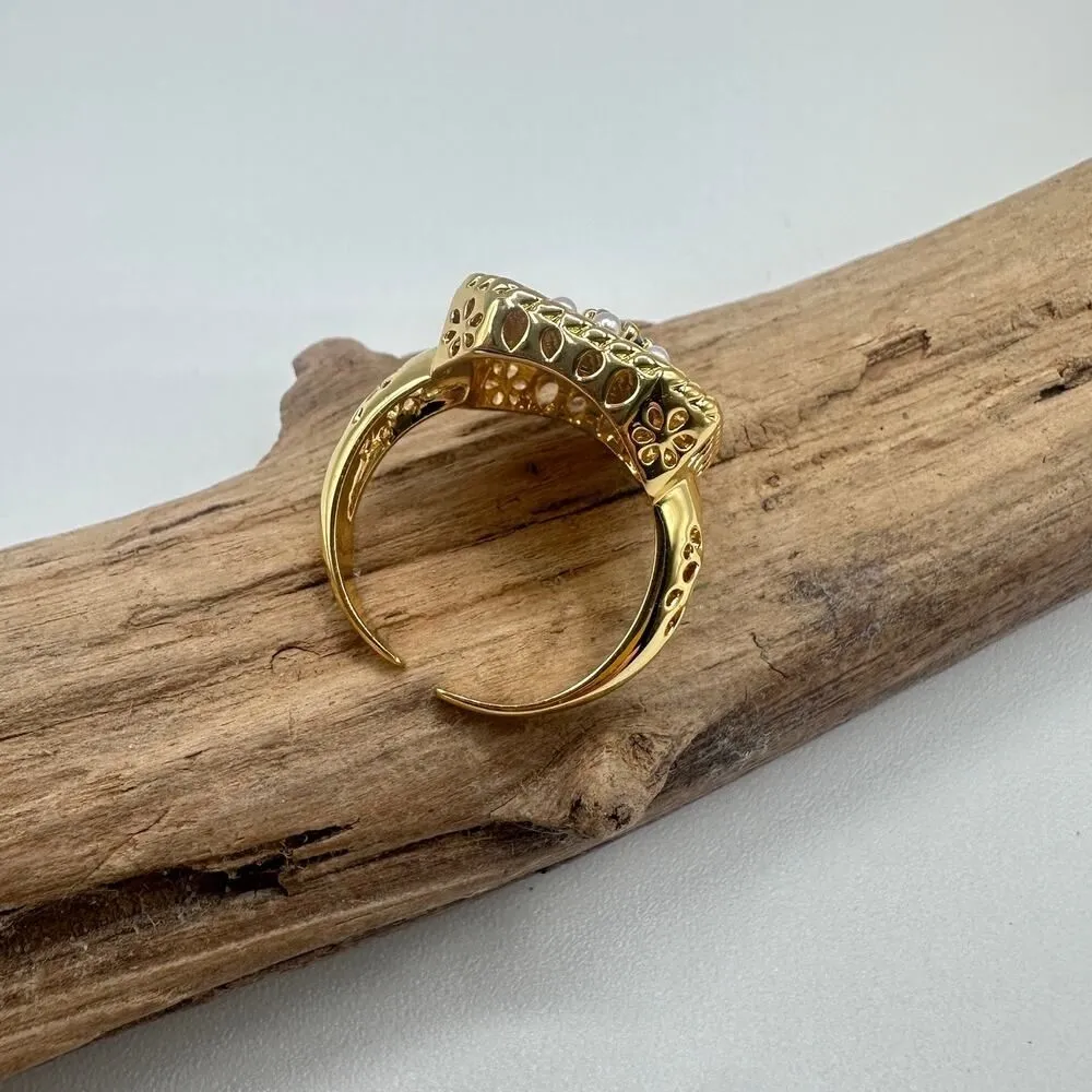 18K Retro Pearl Flower Ring - Image 6