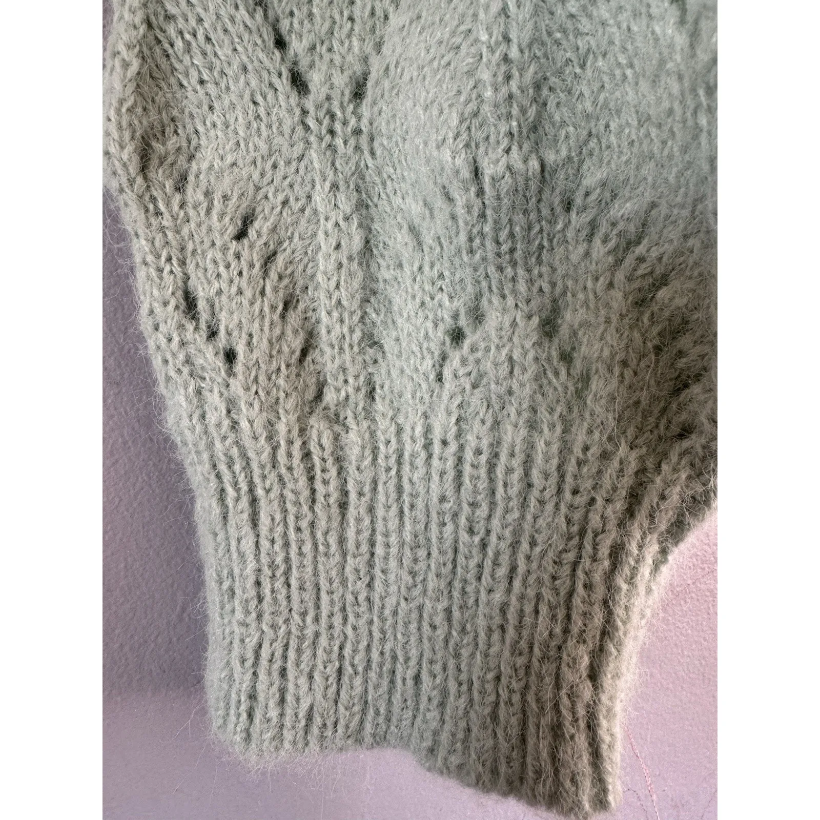 NWT TopShop Pointelle Cropped Crewneck Sweater Women’s Size 12 Mint Green - Image 7