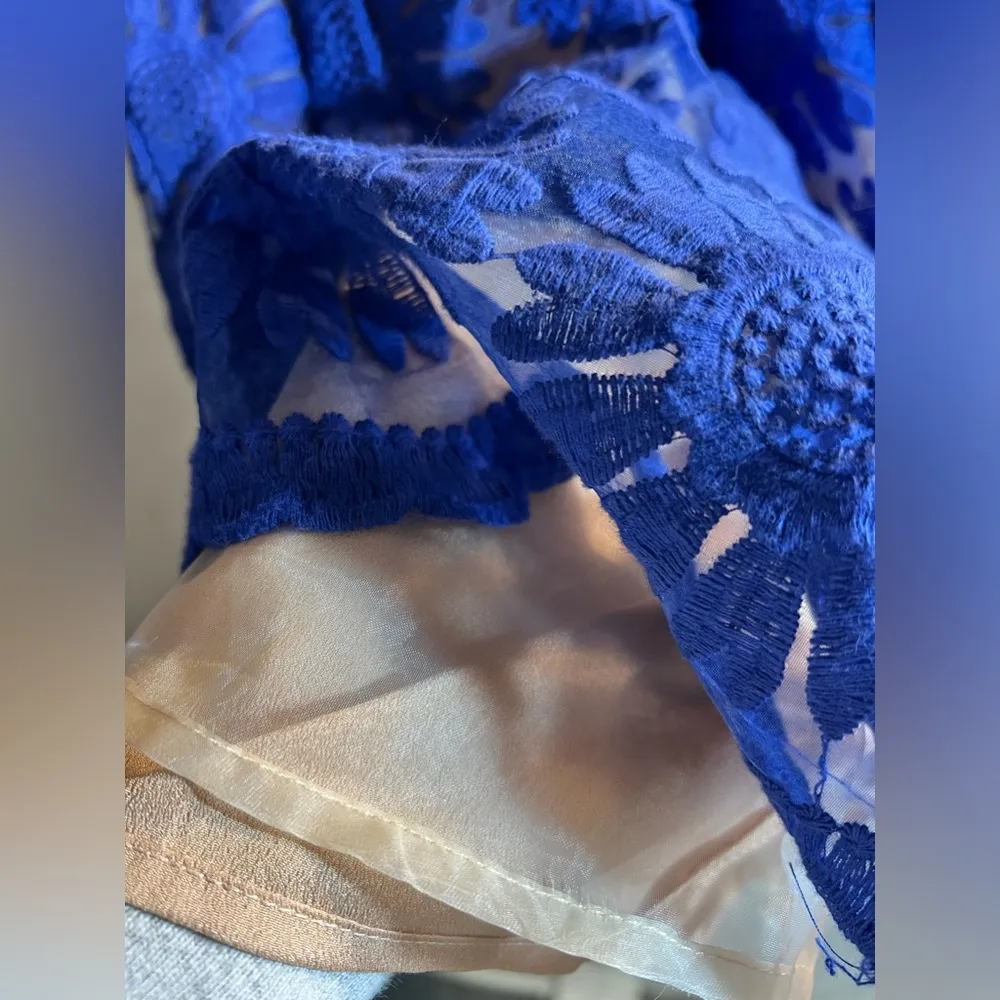 Party dress in purple by Ellison, mini w scalloped hem. Nude under lovely purple - Image 10