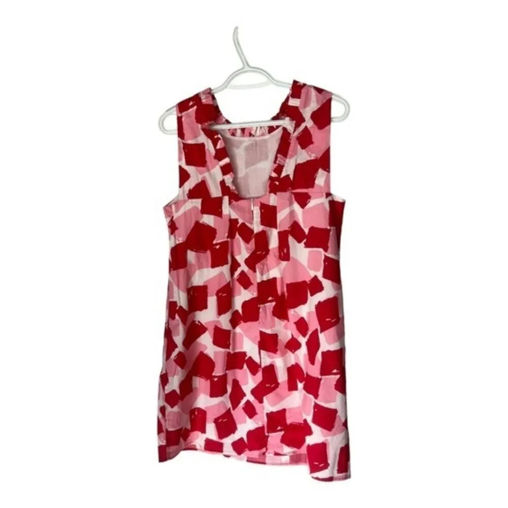Joy Joy Red Geo Print Ruffle Neck Sleeveless Shift Dress Size M NWT - Image 2
