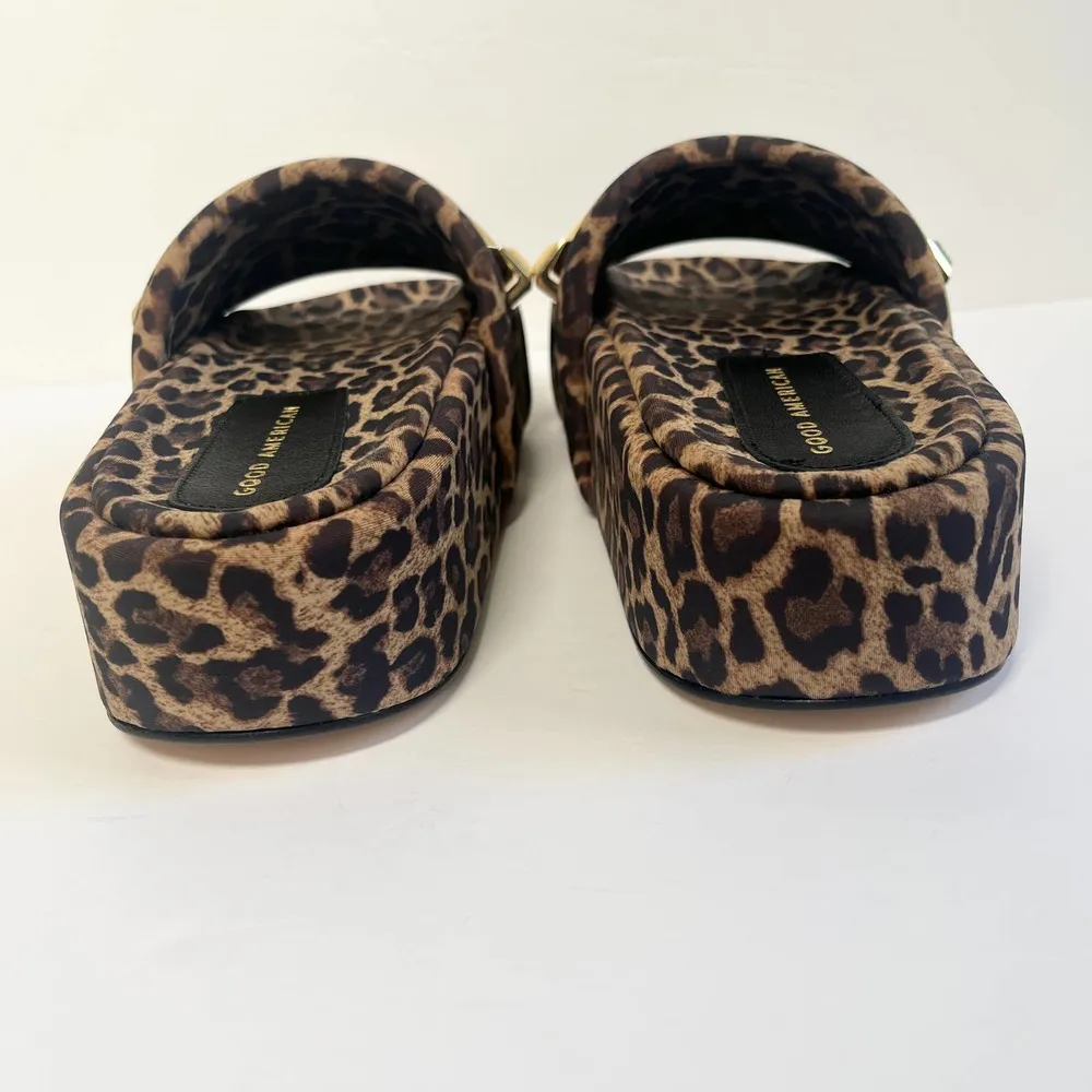 Good American Worn once  Leopard Chain Platform Slides 7.5 - Image 4