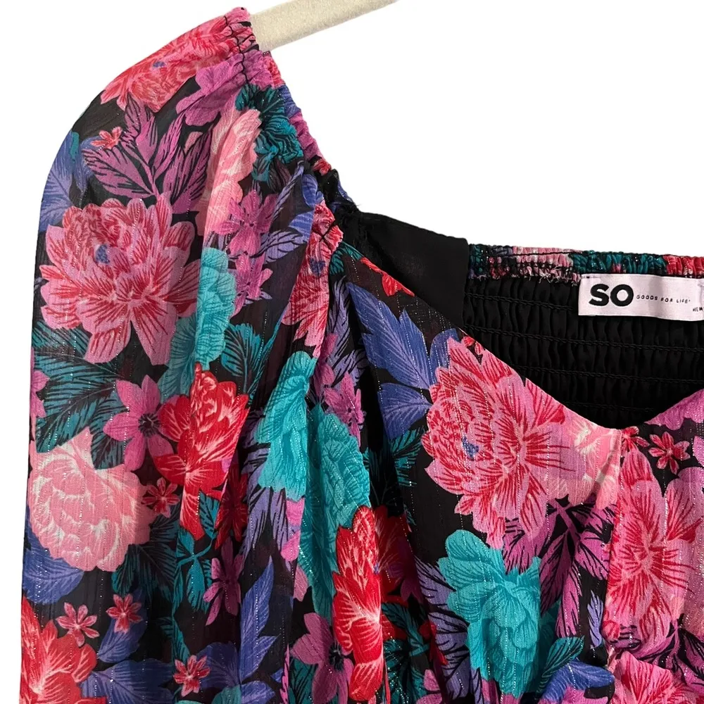 SO  Ruched Front Floral Print Crop Top - Image 5