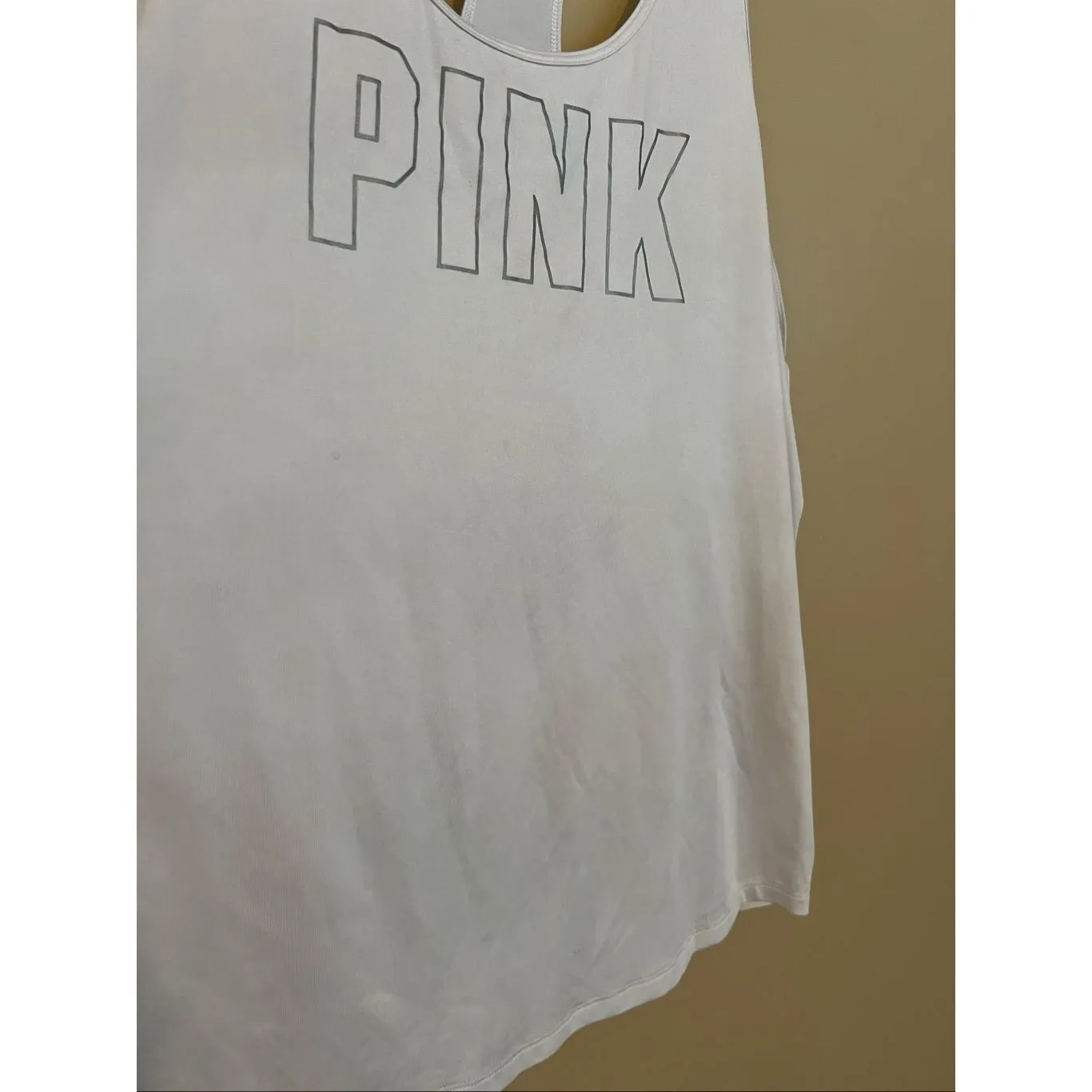 PINK Active By Victoria’s Secret White Tank Top Woman’s Large FLAWED STAINED - Image 3