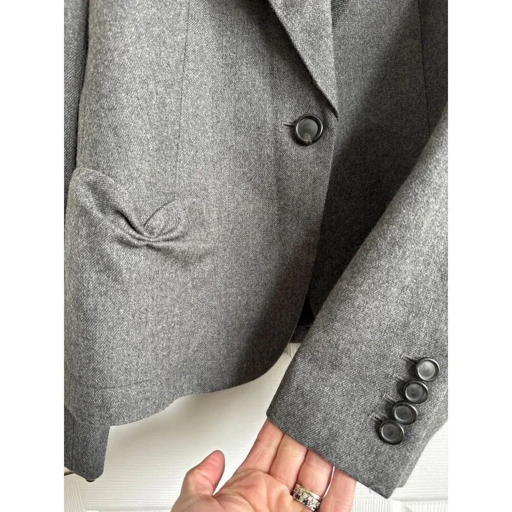 Talbots Kate Fit Wool Blazer Jacket grey pleated ruffel accents 4 - Image 11