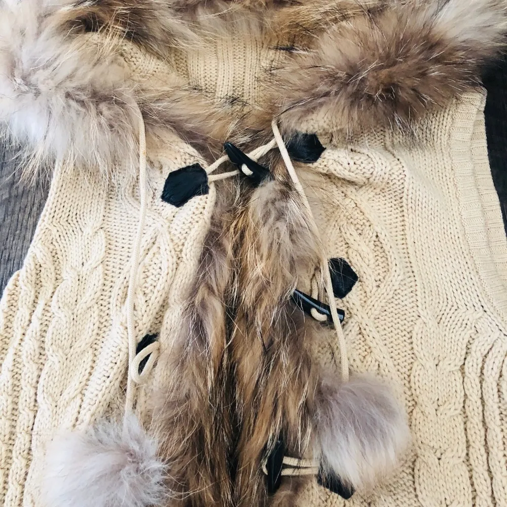 Linda Richards Cable Knit Fur Vest Tan Size M - Image 6