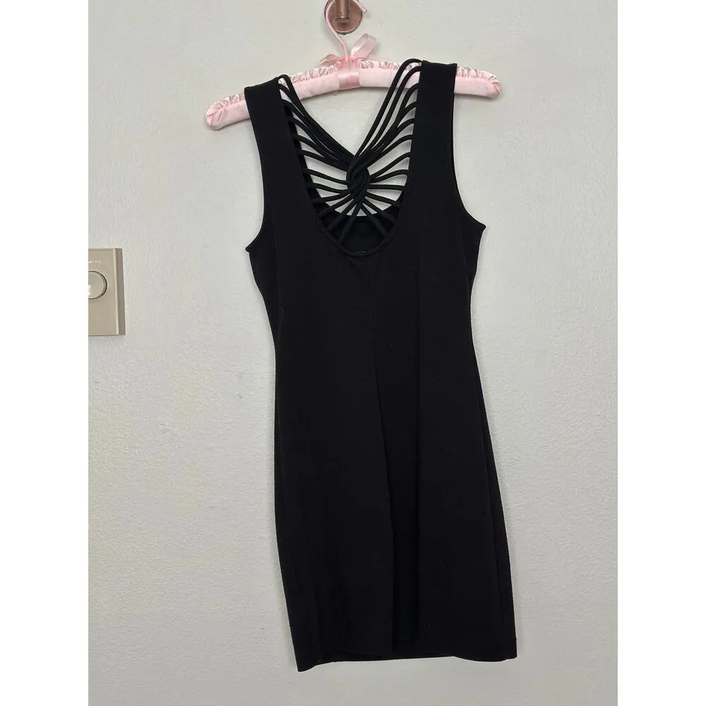 Vintage Y2K Forever 21 Small Black Strappy Back Butterfly Cutout Mini Dress - Image 5