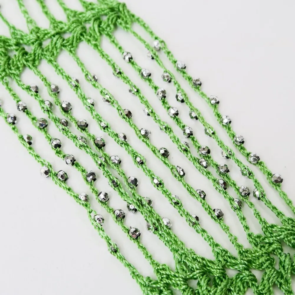 Y2K Lime Green Crochet Beaded Scarf Wraps - Image 5