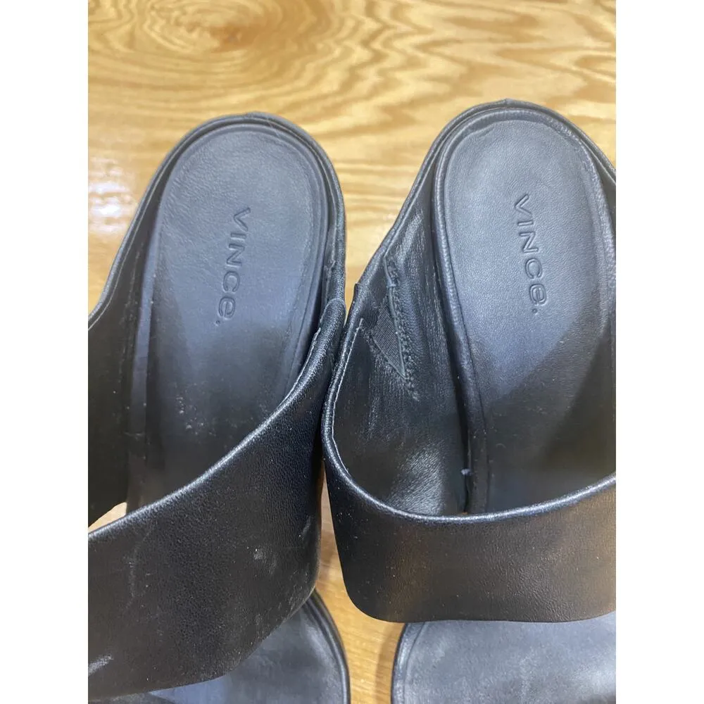 Vince Vero Cuoio Quinn Women 11M Black Leather Slip-On Open Toe Block Heel Mules - Image 2