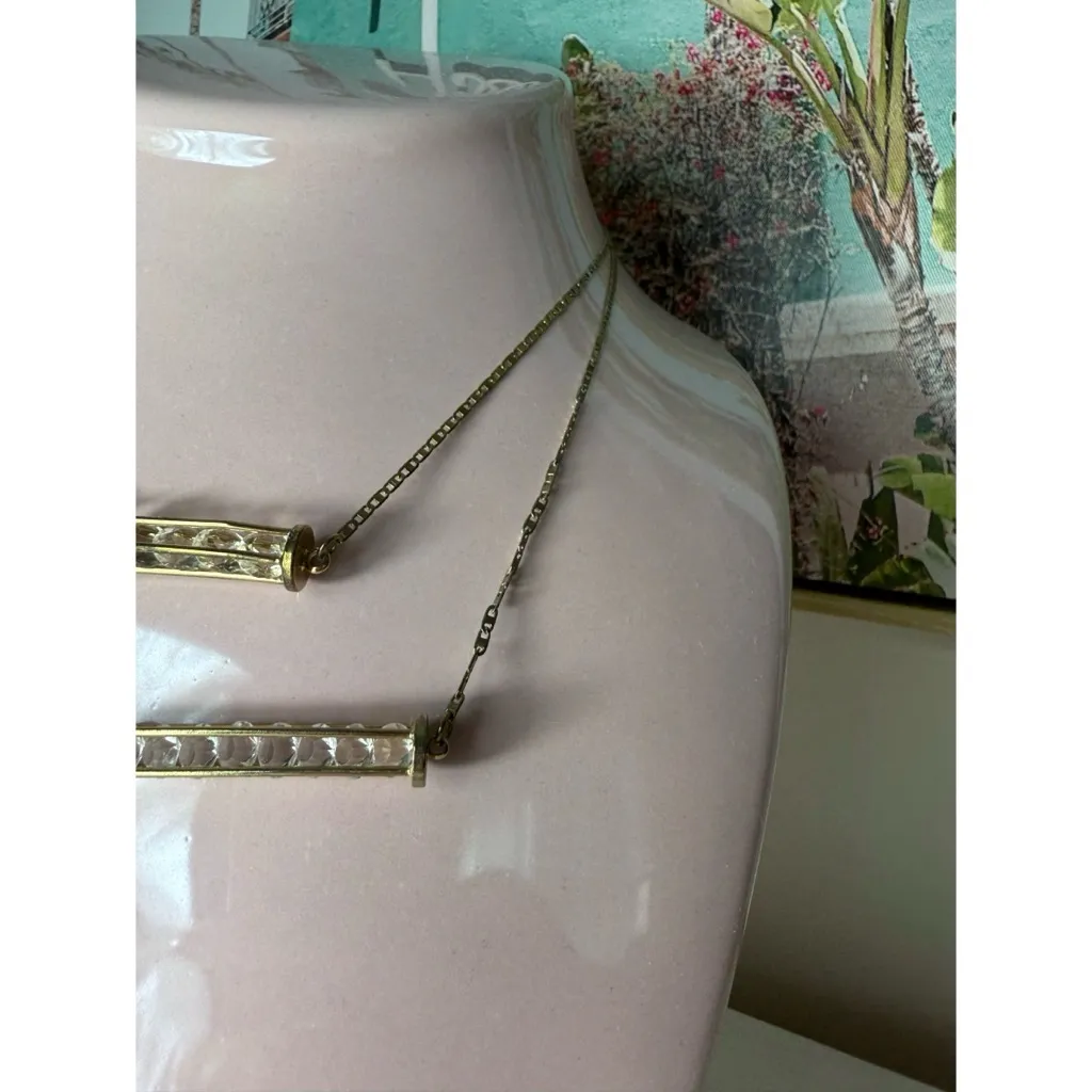 Topshop Gold Tone Rhinestone Faux Diamond 2-Row Dainty Pendant Necklace OS - Image 4