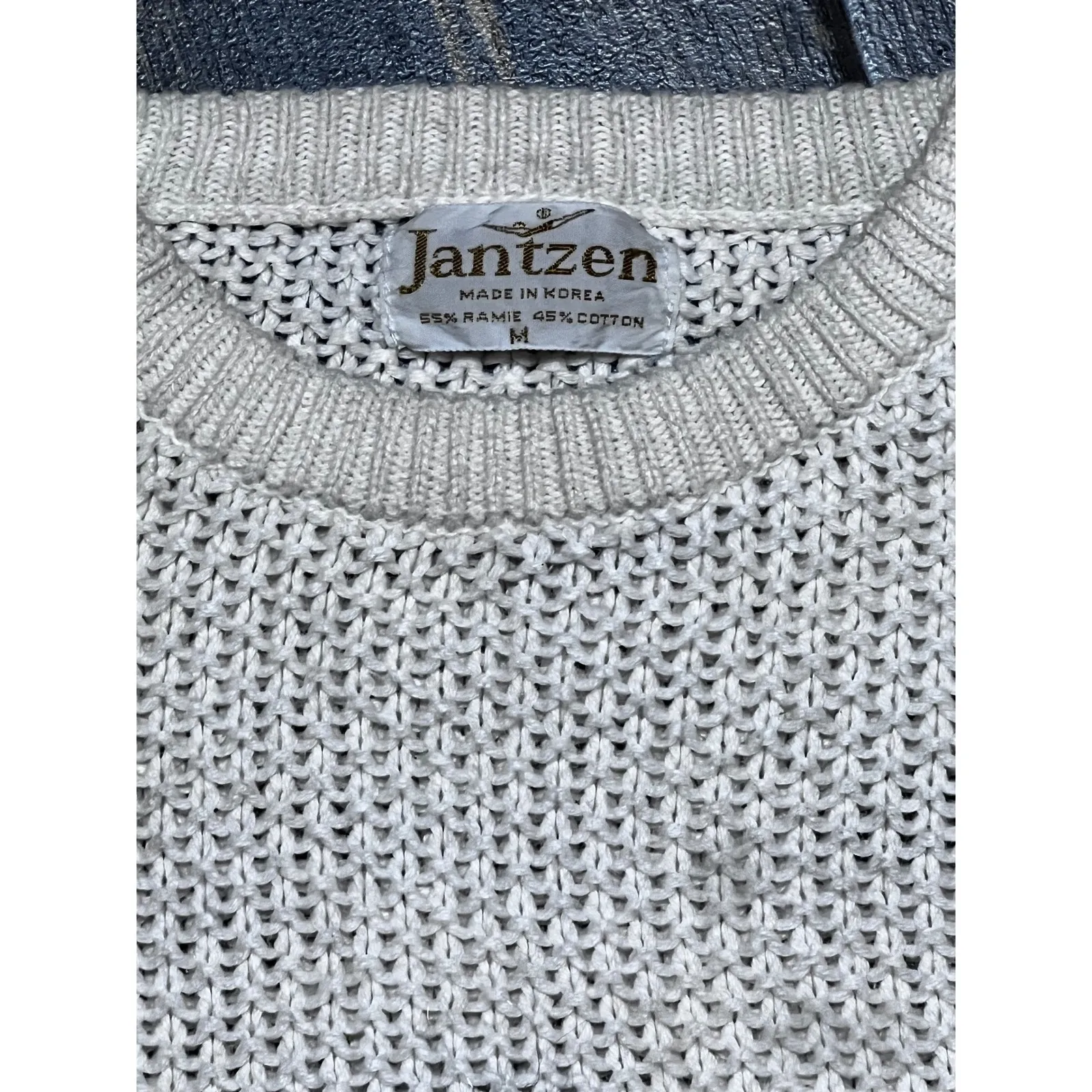 Jantzen Knit Sweater Duck Embroidered Light Blue Ramie Cotton Medium Cottagecore - Image 4