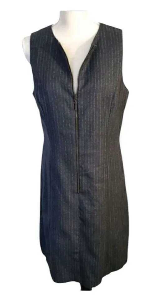 Vintage Rafaella Grey Wool Zipper Front Sheath Dress Size 10 Sleeveless Formal - Image 1